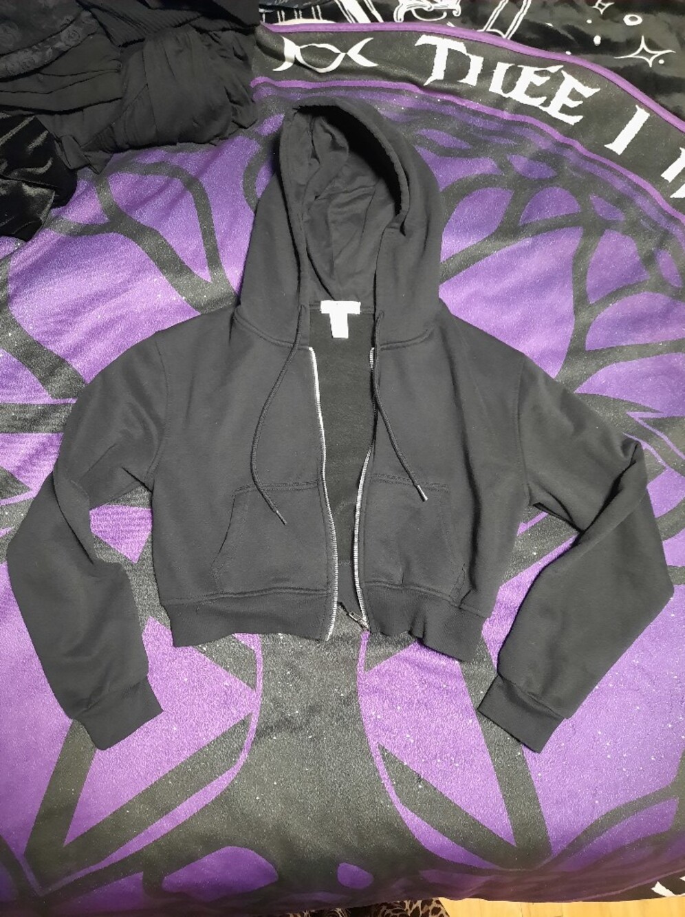 refuge Black Cropped Zip-Up Hoodie Jacket
